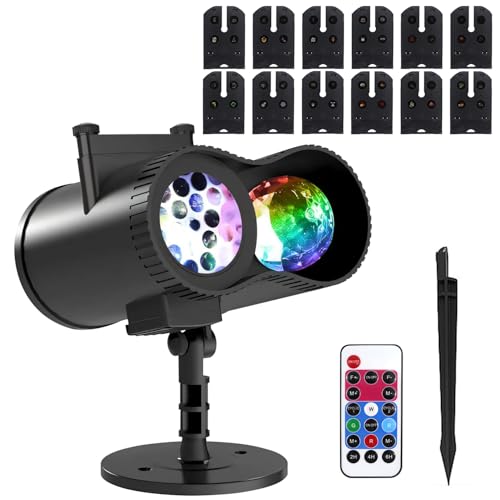 12 Patterns Christmas Projector Lights, IP65 Waterproof LED Holiday Projector Lights with Remote Control Timer, Brighter Halloween Projector for Various Party and Festival Atmosphere