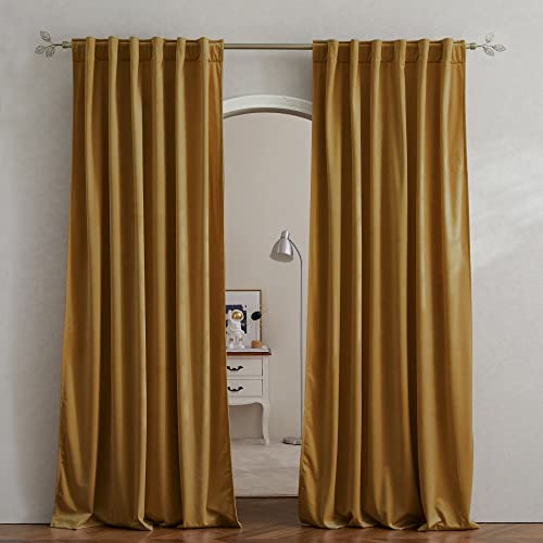 Pony Dance Golden Brown Velvet Curtains 84 inches Long with Rod Pocket Back Tab Top - Thick Havy Plush Velvet Drapes for Dining Room/Kitchen/Country House, 52Wx 84L, 2 PCs - color: Golden Brown, size: 52"W x 84"L (Pack of 2)
