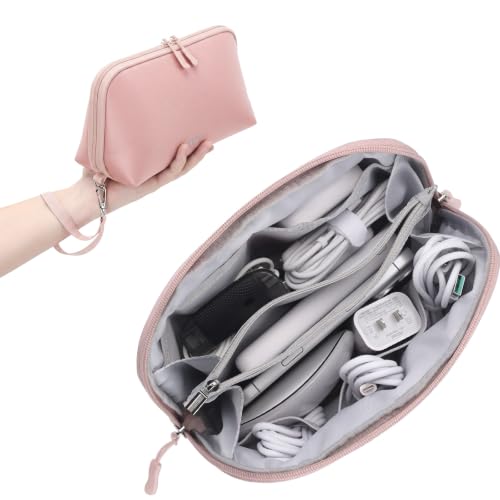 FYY Travel Cable Organizer - 8 Compartments, Lightweight, Water Repellent - color: Pink, size: (L) 9.6"× 5.5"× 3.7"