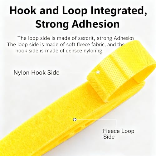 Hook and Loop Tape - 32ft x 0.4" Self Adhesive Strips Roll, Strong Sticky Double Sided Adhesive Tape for Cable Management, Wire Ties, Garden Plants, Reusable Fastening Ties (Yellow) - color: Yellow, size: 0.4IN/32FT