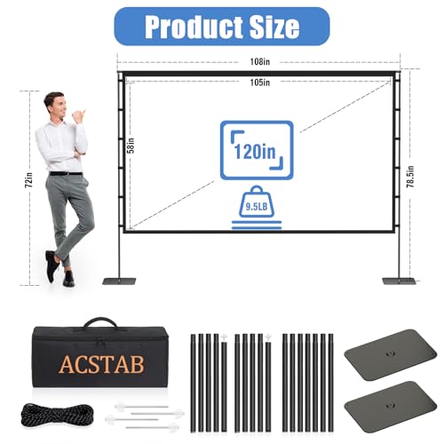 Outdoor Projector Screen with Stand - 120 Inch Portable Projector Screen Outdoor Indoor Projection Screens 16:9 4K HD Movie Screens with Carry Bag Can Enjoy Home Theater Projection Screens