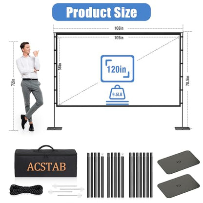 Outdoor Projector Screen with Stand - 120 Inch Portable Projector Screen Outdoor Indoor Projection Screens 16:9 4K HD Movie Screens with Carry Bag Can Enjoy Home Theater Projection Screens