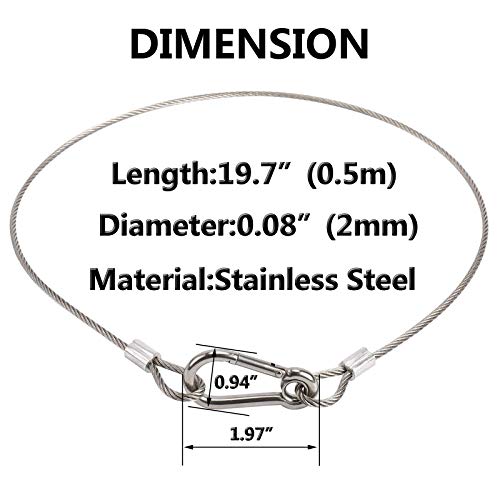 Safety Cable Lock, Stainless Steel Cable with Loops Heavy Duty Bike Lock Hook Flexible Security Steel Cable Wire Lock and Chain for Luggage Hanging Light Plant Pictures - color: Stainless Steel, size: 5/64" by 20"(4 Pack)