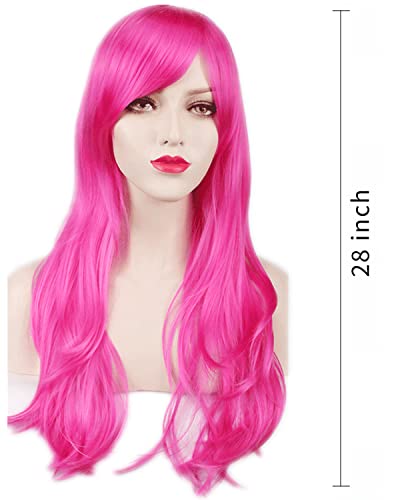ANESHE Wigs 28" Long Wavy Hair Heat Resistant Cosplay Wig for Women (Rose) - color: Rose