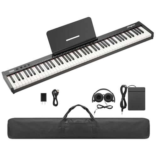 GarveeLife 88 Key Keyboard Piano, Full-Size Electric Keyboard Piano for Beginners, Portable Electric Piano with Sustain Pedal, Headphones, Handbag, Bluetooth, USB MIDI - style: without Stand