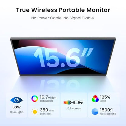 UPERFECT 15.6" 1080P Wireless Portable Monitor with Battery 8000mAh | Travel Monitor w/ Wireless Keyboard/Sleeve/Stand/VESA, External Second Screen for Laptop, PC, Phone, Support AirPlay Miracast - size: 15.6