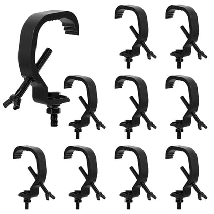 10 Pack Aluminum Alloy Stage Light Clamp Hooks Heavy Duty Truss C Clamps with Anti-Skid Teeth Design for DJ Lighting, Par Lights, Spot Lights Fits 1.18-2 Inch OD Tube/Pipe, Max Load 55LB