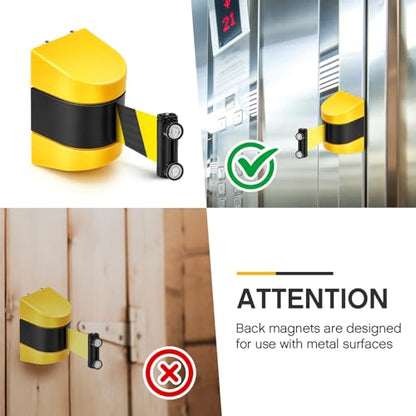 Barydat 1 Pcs 16.4 ft Magnetic Retractable Belt Barrier(Black Yellow Rope) | Crowd Control Safety Belt, Yellow ABS Case, Grocery Retail Store Stadium School, Easy to Install with Strong Suction Power - color: Yellow, size: Black Yellow Rope