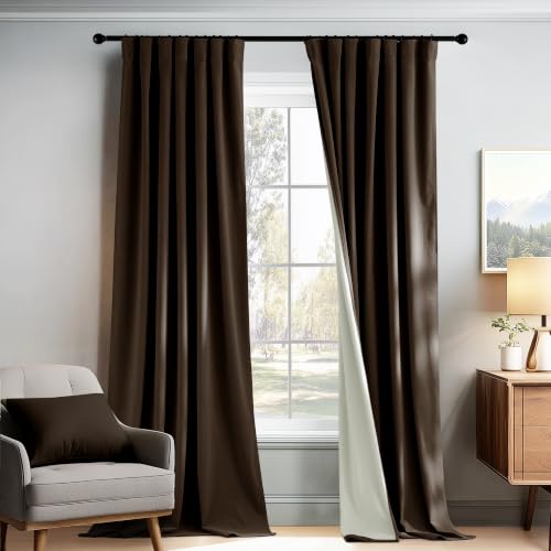 PONY DANCE Brown Velvet 100% Blackout Curtains 84 inches Long for Bedroom - color: Brown, size: 52"W x 84"L (Pack of 2)