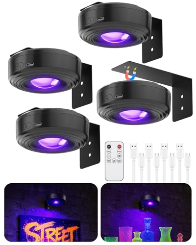 Mini Cordless Black Light, Small Rechargeable UV LED Blacklight 4 Pack