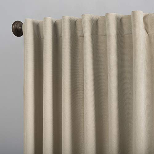 Sun Zero Hampshire Velvet Noise Reducing Thermal Extreme 100% Total Blackout Back Tab/Rod Pocket Curtain Panel, Ecru Off-White, 50"W x 84"L (1 Panel) - color: Ecru Off-white, size: 50"W x 84"L (Pack of 1)