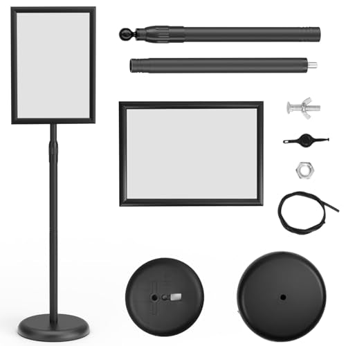 GUOHONG 2Pack Sign Stand 8.5x11 Inch, Adjustable Floor Standing Sign Holder | Heavy Duty Poster Stand Aluminum, Snap Open Frame, 360° Rotation Vertical Horizontal, Round Base for Mall, School, Restaurant