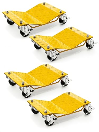 DEXSO Car Dolly Set of 4 Heavy Duty 6000 Lbs Steel Wheel Dollies Yellow - color: Yellow