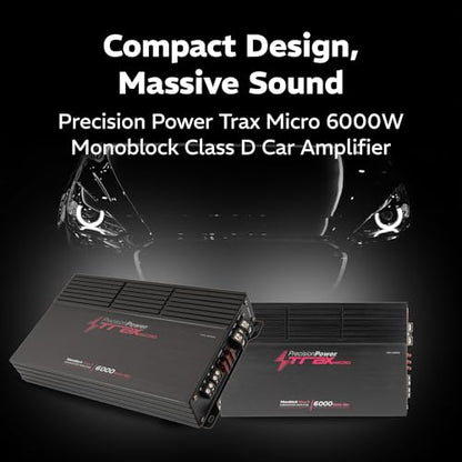 Precision Power Trax Micro Monoblock Class D Car Stereo Amplifier TM1.6000D – 6000W Single Channel Digital Subwoofer Amp with Wired Bass Control & High-Level Inputs for Powerful Audio - size: TM1.6000D