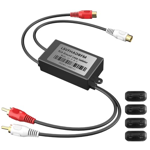 RCA Noise Filter Hum Eliminator Ground Loop Noise Isolator Feedback Loop Isolator for Stereo Home Theater Car Audio Player Eliminate Hum from Car Audio Systems/Home Stereos