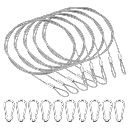 PATIKIL 40 Inch Safety Cable Lock, 5 Pcs 304 Stainless Steel Security Wire Ropes Double Loop Anti-Theft Safety with 10 Spring Buckles for Bicycles Luggage Stage Lighting, Clear - color: Clear, size: 40 Inch