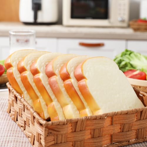 Joeabor 6pcs Artificial Bread Slices Set Fake White Sliced Bread Realistic Fake Food for Display Faux Bread Slice Model for Decoration Faux Food Props