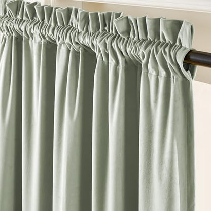 Lazzzy Green Velvet Curtains Blackout Thermal Insulated Curtains 63 Inch Long Window Drapes for Bedroom Living Room Super Soft Luxury Rod Pocket Window Treatment 2 Panels, Grey Sage - color: Grey Sage, size: 52"W x 63"L (Pack of 2)