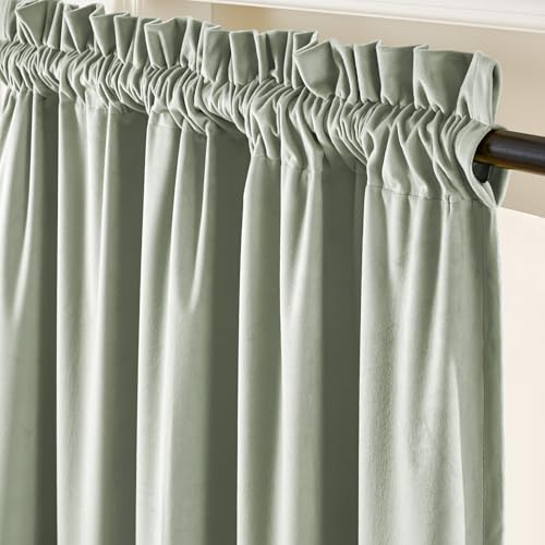 Lazzzy Green Velvet Curtains Blackout Thermal Insulated Curtains 72 Inch Long Window Drapes for Bedroom Living Room Super Soft Luxury Rod Pocket Window Treatment 2 Panels, Grey Sage - color: Grey Sage, size: 52"W x 72"L (Pack of 2)