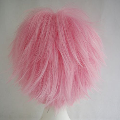 LABEAUTÉ Short Baby Pink Anime Cosplay Wig Male Men Anime Layered Unisex Heat Resistant Hair Wig with Bangs for Party and Halloween for Gift + Free Cap - color: Baby Pink