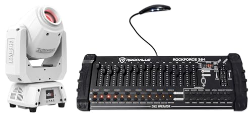 Audiosavings Bundle: Chauvet DJ Intimidator Spot 260X White DMX LED Moving Head Light w/RF Receiver Bundle with Rockville ROCKFORCE 384 Channel Light/Fog DMX Lighting Controller+MIDI Control (2 Items)