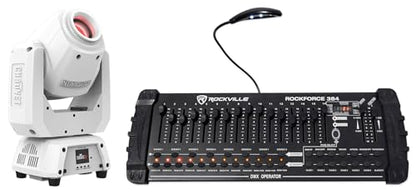 Audiosavings Bundle: Chauvet DJ Intimidator Spot 260X White DMX LED Moving Head Light w/RF Receiver Bundle with Rockville ROCKFORCE 384 Channel Light/Fog DMX Lighting Controller+MIDI Control (2 Items)