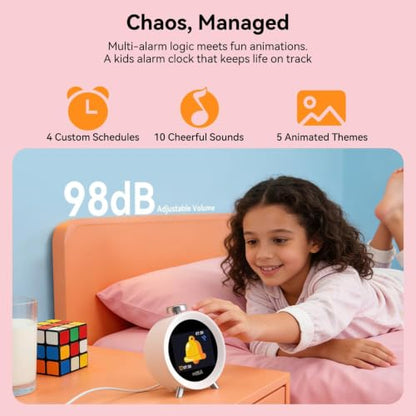 MOMILLA Alarm Clock for Heavy Sleepers Adults, Colorful Screen Temperature, Loud 7-Day Programmable 4 Alarms, Kids Alarm Clocks for Bedrooms Boys Girls, Easy to Set, Digital White Noise, Hourly Chime - style: Silver Button