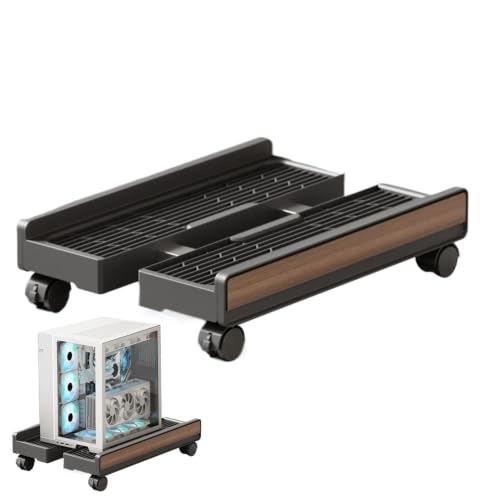 PC Case Stand Adjustable Portable Shelf with Brake Wheels - color: Wood Grain