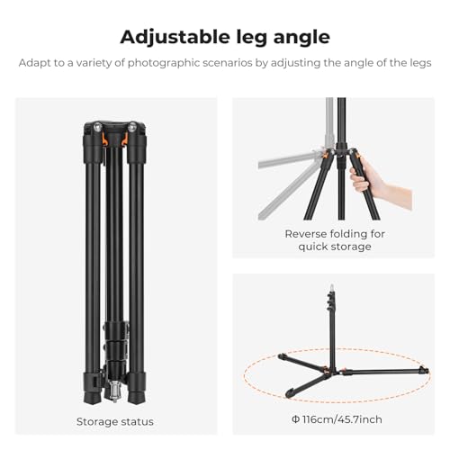K&F CONCEPT Extendable Photography Stand, 6.5ft Aluminum Tripod, 2-Pack | Reversible Portable Studio Lighting Tripod for Strobe Light/Webcams/Cameras with Bag(1-Pack), TL06
