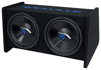 Rockville RV1212P Dual 12" 1200W Car Audio Subwoofers in Vented Enclosure, 4-Ohm, Clean Punchy Bass, 600W RMS Music Rating, Durable MDF Build, for Car Audio Systems - style: Dual 12"