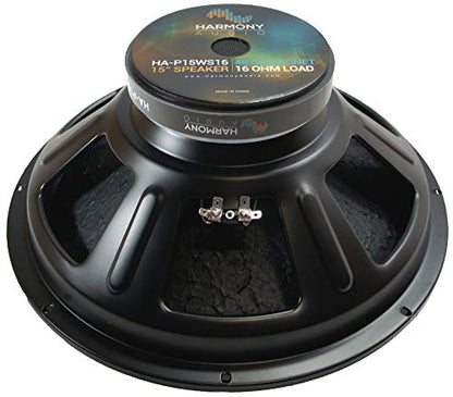 Harmony Audio 15" PA Subwoofer 16 Ohm 2 Pack Raw Replacement Woofer 800W | 48 oz magnets, high power handling, pro drop-in fix on blown 15 inch drivers, covers both cabinets in a pair - size: 16 Ohm, style: Two Pack
