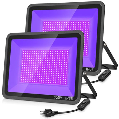 YANYCN 2 Pack 300W LED Black Light,Black Flood Light Outdoor with Plug and Switch, IP66 Waterproof Blacklight Flood Light Neon Glow for Glow Party, Halloween, Fluorescent Poster, Body Paint, Aquarium - size: 2pack 300W led black light