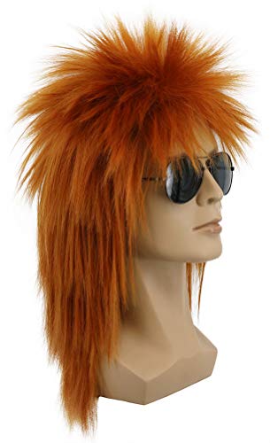 yuehong Long Orange Mullet Wig Spiked Rocker 70s 80s Disco Style Wig | Soft Breathable Heat Resistant Synthetic Fibers Daily Fashion Party Wig