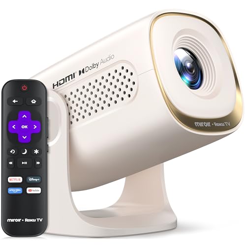 Miroir Roku TV Smart Projector with WiFi and Bluetooth, 150 ANSI, Dolby Audio, 270° Rotatable Stand, Auto Keystone & Zoom — Portable Mini Outdoor Movie Projector with Roku Streaming Built-in - color: Off White