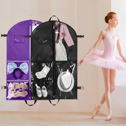Dance Garment Bag with Zipper, 40 inch Garment Bags for Hanging Clothes, Kids Dance Recital Bags, Cheer Uniform Garment Bag for Wardrobe and Travel, Purple