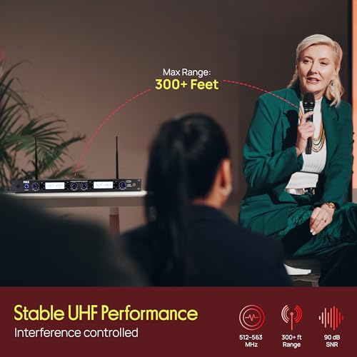 Pyle 4 Channel Wireless Microphone System with 4 Handheld Wireless Mics, UHF Cordless Microphones with Selectable Frequencies, Rack Mount Receiver for Karaoke, Church, DJ, Singing & PA Systems - style: 4-Channel Handheld