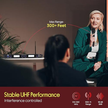 Pyle 4 Channel Wireless Microphone System with 4 Handheld Wireless Mics, UHF Cordless Microphones with Selectable Frequencies, Rack Mount Receiver for Karaoke, Church, DJ, Singing & PA Systems - style: 4-Channel Handheld