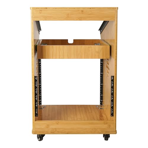 Sound Town DIY Solid Carbonized Bamboo Recording Studio Rack with 11U Slant Mixer Top, 10U Front, 2U Drawer, Rubber Feet, Casters, for Recording Room, PA/DJ Equipment, Home-Audio (STBR-M11X10) - size: 10U w/ Mixer Top, 2U Drawer