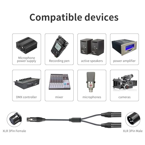 6Ft XLR Female to Dual Male Y Splitter Cable, XLR Y Cable Splitter 1 Female to 2 Male for Micphone Mixer- 1Pack - color: XLR 1 Female to 2 Male, size: 6Ft*1Pack