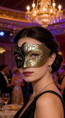 Masquerade Mask for Men Women Couple, Venetian Carnival Mask for Mardi Gras, Halloween, Party Prom Ball Costume - color: Gold