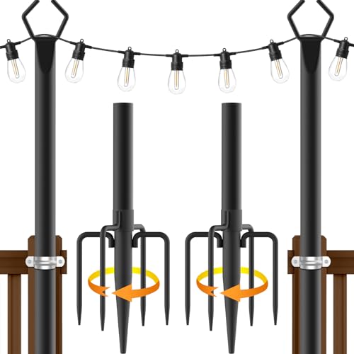 AILBTON 2 Pack 10Ft String Light Poles,Light Poles for Outside String Lights,Outdoor Light Poles with Fork,Metal Pole Stand for Patio,Backyard,Deck - size: 10FT 2 Pack