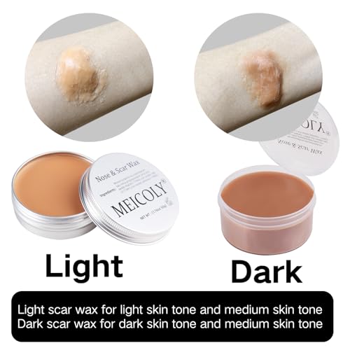 MEICOLY Scar Wax Kit with Spatula,SFX Scar Makeup,Fake Nose Skin Modeling Putty Wax for Cosplay/Realistic Scar/Fake Wound Cut,Halloween Special Effects Makeup,Dark(1.67Oz) - color: scar wax makeup,dark