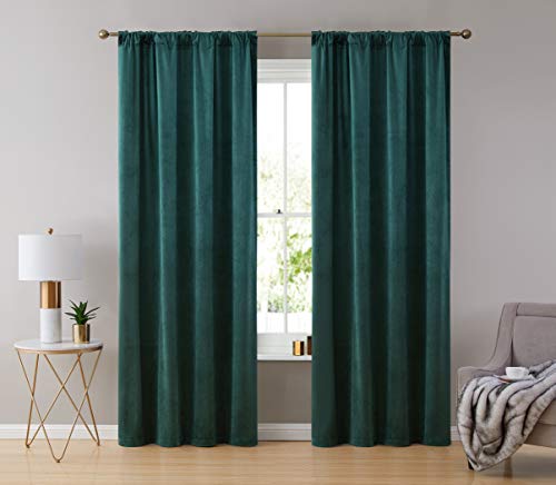 HLC.ME Lopez Velvet Curtains 84 Inches - Premium Privacy Back Tab Rod Pocket Window Treatment Curtain Drapery Panels for Bedroom & Living Room - Set of 2 Panels (54 x 84 inches Long, Green) - color: Green, size: 54"W x 84"L (Pack of 2), style: Back Tab Ro
