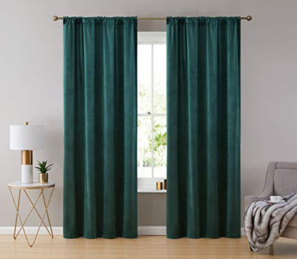 HLC.ME Lopez Green Velvet Curtains 96 Inches Long - Premium Privacy Back Tab Rod Pocket Window Treatment Curtain Drapery Panels for Bedroom & Living Room - Set of 2 Panels (54 x 96 inches Long, Green) - color: Green, size: 54"W x 96"L (Pack of 2), style: