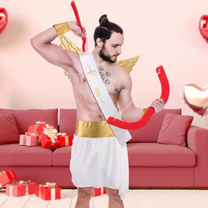 Cozypower 7 Pcs Halloween Cupid Costume Adult Wings Arrow Sash | Include Wings Arrow Bow Wrist Cuffs Body Sash Kilt for Halloween Dress Up - color: Gold, size: Large