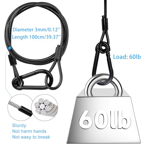 Lighting Safety Cable with Loops(2-Pack), 25kg Load Stage Light Safety Cable Black Security Chain Hanging on Trusses, Stainless Steel Lanyard（Diameter 3mm/0.12in, Length 100cm/39.37in)