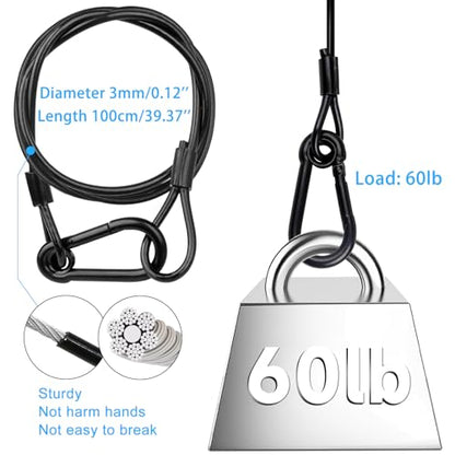 Lighting Safety Cable with Loops(2-Pack), 25kg Load Stage Light Safety Cable Black Security Chain Hanging on Trusses, Stainless Steel Lanyard（Diameter 3mm/0.12in, Length 100cm/39.37in)