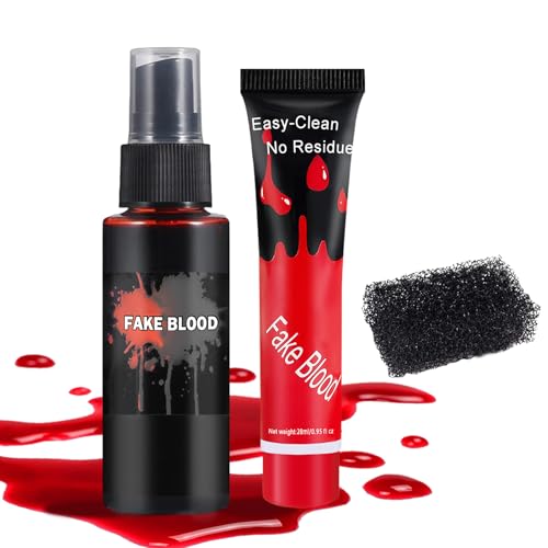 CAHIUYOA 3PCSHalloween Special Effects Makeup Kit,Washable Fake Blood Spray - color: 3PCS Red Blood Effects Kit