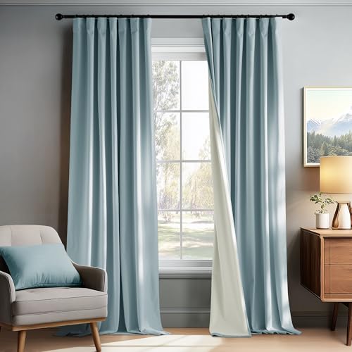 PONY DANCE Light Blue 100% Blackout Velvet Curtains for Bedroom 84 inches - color: Light Blue, size: 52"W x 84"L (Pack of 2)