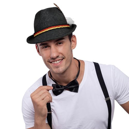 Spooktacular Creations Oktoberfest Hats, 2 PCS German Oktoberfest Costume Accessories Set, Green Black Felt Fedora Retro Hats for Adults Bavarian Alpine Halloween Dress Up, RolePlay Party - color: Green+black